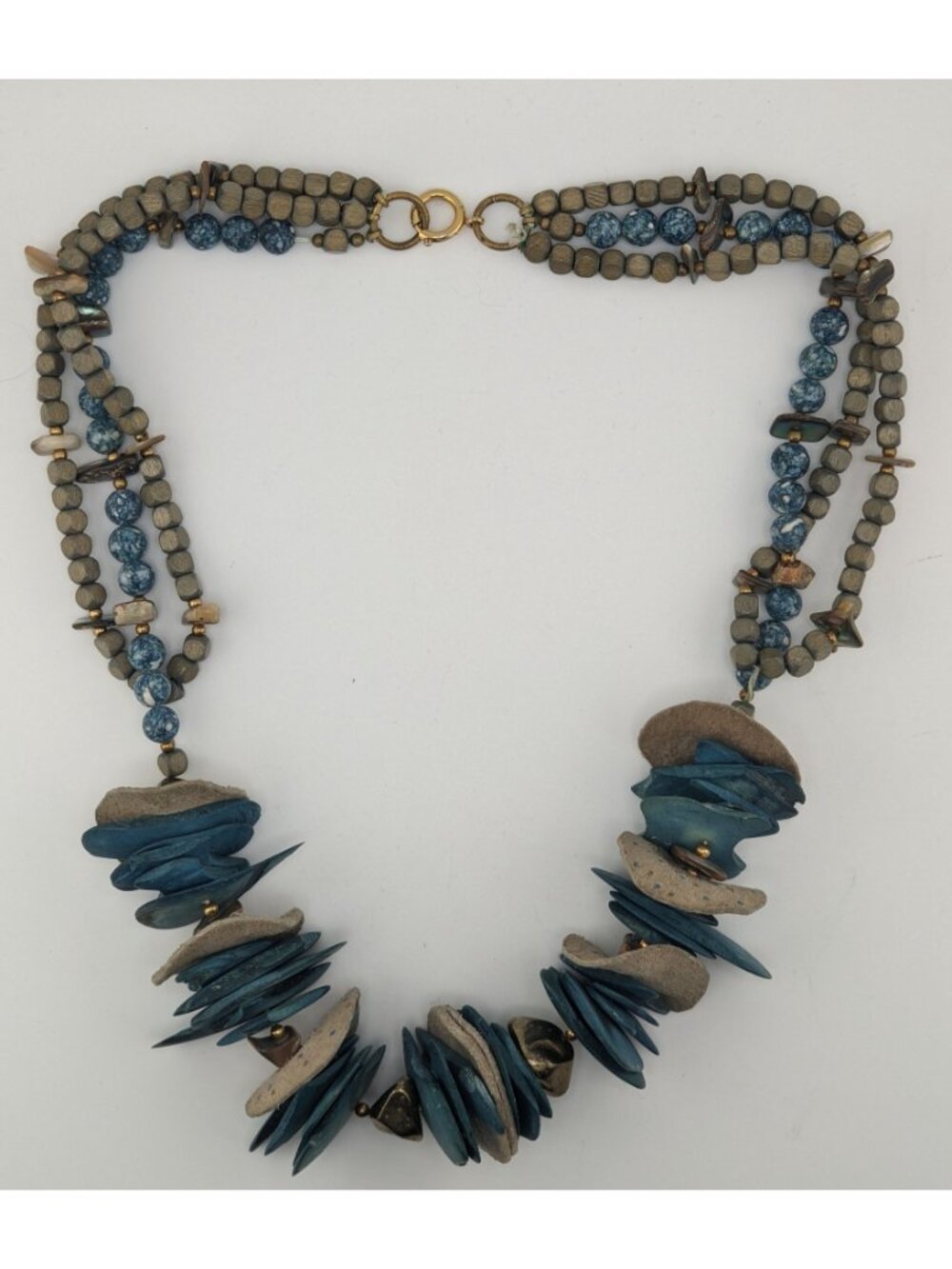 Vintage Bohemian Handmade Necklace With Wood Leather Stone & Shell Accents - Picture 5 of 6